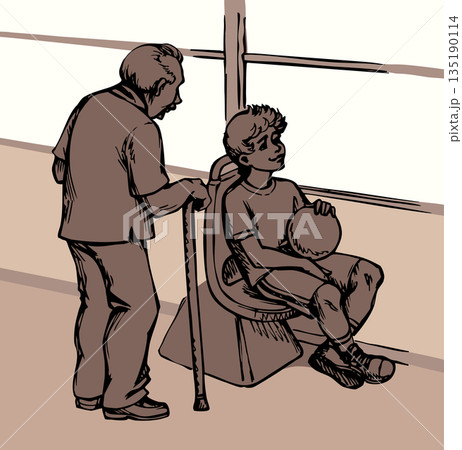Vector drawing. Boy sitting in the bus 135190114