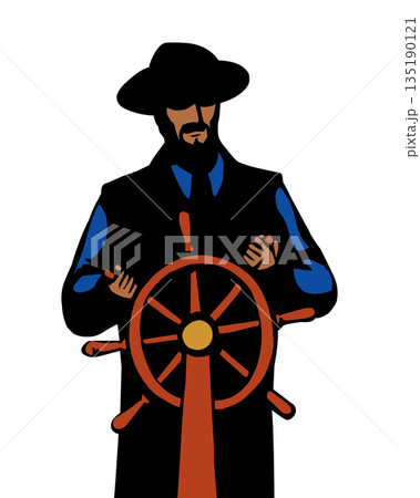 Vector drawing. The captain at the helm 135190121
