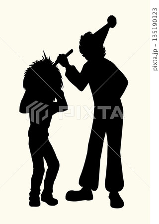 Vector drawing. Clown and small boy Vector drawing. Clown and small boy 135190123