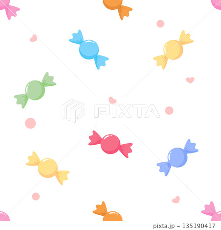 Sweet colorful candy seamless pattern on white background, cute pastel bonbon vector illustration Sweet colorful candy seamless pattern on white background, cute pastel bonbon vector illustration 135190417