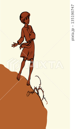 Vector drawing. Young boy going through dangerous way 135190747