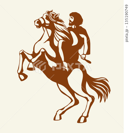 Vector drawing. Man on the horse Vector drawing. Man on the horse 135190749