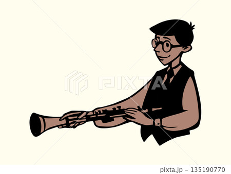 Vector illustration of a boy playing the clarinet. Vector illustration of a boy playing the clarinet. 135190770