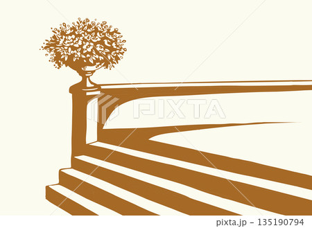 Vector drawing. Old stone stairs Vector drawing. Old stone stairs 135190794