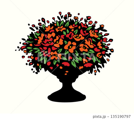 Vector drawing. Beautiful flowers in the pot 135190797