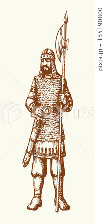 Vector drawing. Old brave warrior 135190800
