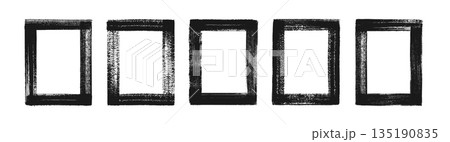 Brush frame. Grunge paint border. Black ink stroke rectangular banner with torn edge, abstract scratch texture. Paintbrush frames for poster. Overlays vector set 135190835