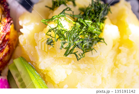 Mashed potatoes made from natural potatoes with dill 135191142