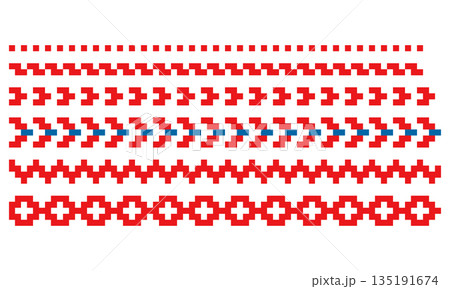 Red Pixel Geometric Ukrainian Ornament Set 135191674
