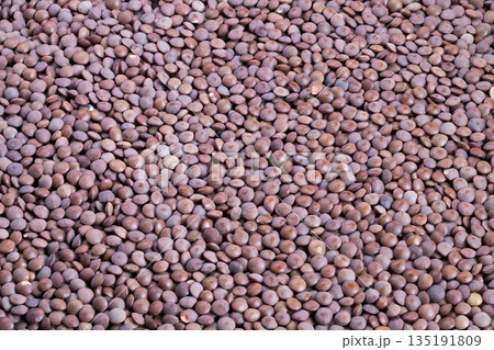 Closeup brown lentil cereal granules revealing warm earthy texture, smallbatch artisan mood, soft natural light, ideal for healthy breakfast branding and recipe imagery Closeup brown lentil cereal granules revealing warm earthy texture, smallbatch artisan mood, soft natural light, ideal for healthy breakfast branding and recipe imagery 135191809