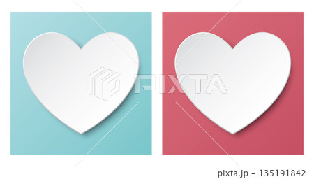 Set of 3D white heart paper cut style on light blue and pink square background Set of 3D white heart paper cut style on light blue and pink square background 135191842