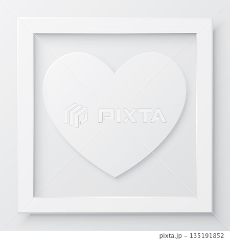 3D white heart in white square frame paper cut style on white background 135191852