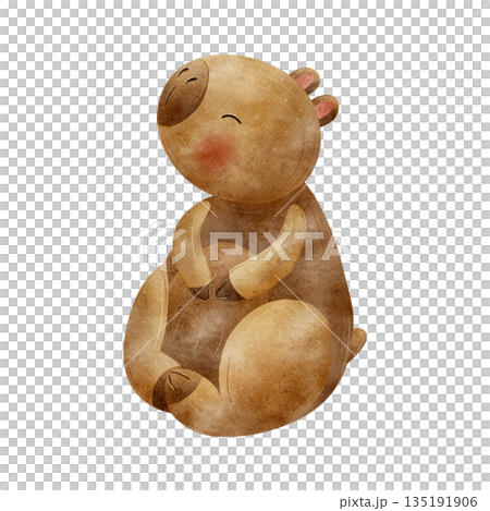 Watercolor illustration capybara cute animal. The guinea pig character is hand-drawn in childish style, isolated from background for design cards, packaging, posters, stickers party birthdays holidays Watercolor illustration capybara cute animal. The guinea pig character is hand-drawn in childish style, isolated from background for design cards, packaging, posters, stickers party birthdays holidays 135191906