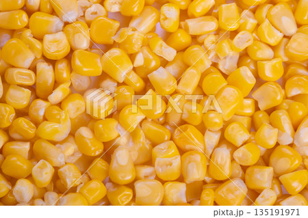 Vivid yellow corn kernels arranged on bright surface for culinary presentation, Colorful sweet corn seeds scattered over luminous background ideal for recipes and food photography Vivid yellow corn kernels arranged on bright surface for culinary presentation, Colorful sweet corn seeds scattered over luminous background ideal for recipes and food photography 135191971