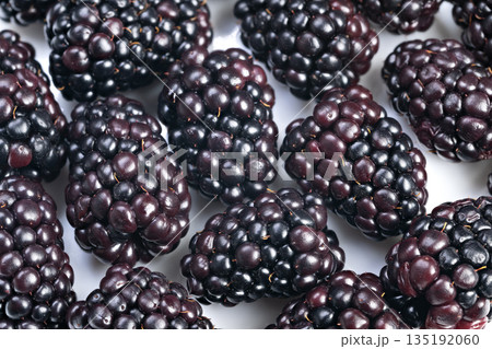 Studio image showcasing ripe blackberries for marketing purposes, Highdetail product photograph capturing shiny blackberries ideal for promotional and packaging use 135192060