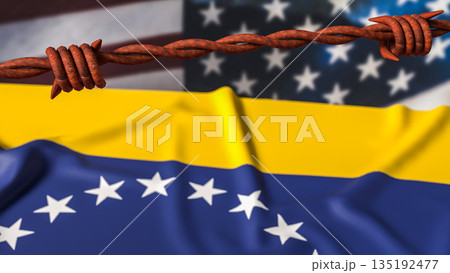 Political Conflict and Sanctions Between Venezuela and United States 3d render. Political Conflict and Sanctions Between Venezuela and United States 3d render. 135192477
