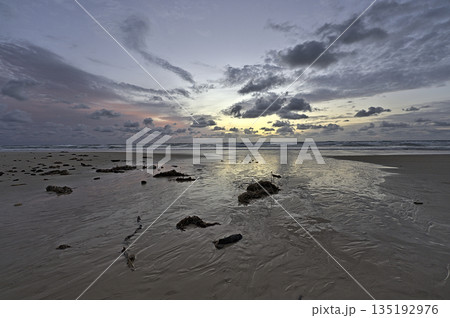 Sunrise at Frazer Islands with a cloudy sky 135192976