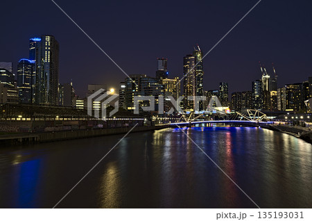 The skyline of Melbourne and the Yarra river during supermoon The skyline of Melbourne and the Yarra river during supermoon 135193031