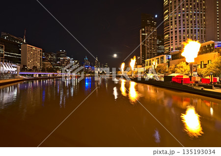 The skyline of Melbourne and the Yarra river during the preparation for Formula 1 The skyline of Melbourne and the Yarra river during the preparation for Formula 1 135193034