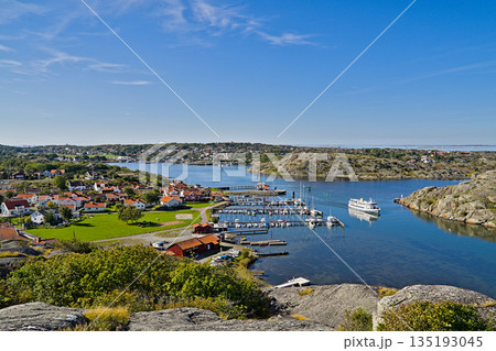 Asperoe panorama from the viewpoint with departing ferry 135193045