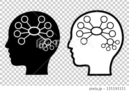 Black and white mind map icon - Image of a mind map that unfolds inside a person's brain Black and white mind map icon - Image of a mind map that unfolds inside a person's brain 135193151