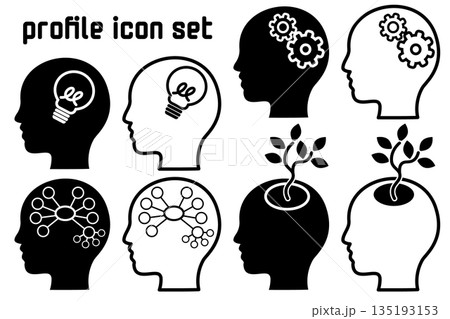 ビジネス系コンテンツ制作に便利な横顔のシンプルな白黒アイコンセット ビジネス系コンテンツ制作に便利な横顔のシンプルな白黒アイコンセット 135193153
