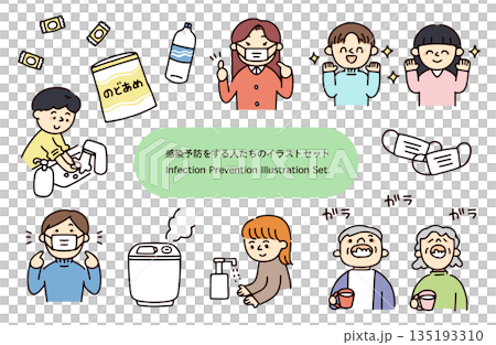 一組人物預防感染的插圖 135193310