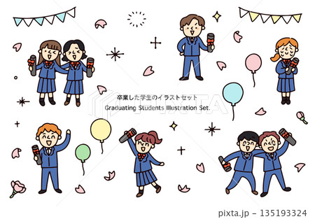 卒業した学生のイラストセット 135193324