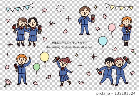卒業した学生のイラストセット 135193324