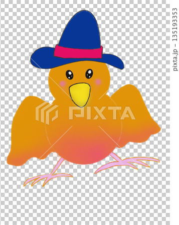 帽子をかぶって羽を広げたかわいい鳥のイラスト 135193353