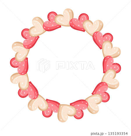 Round frame with red and beige heart and space for text 135193354