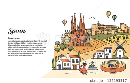 イラスト素材：スペインの風景イメージ 135193517
