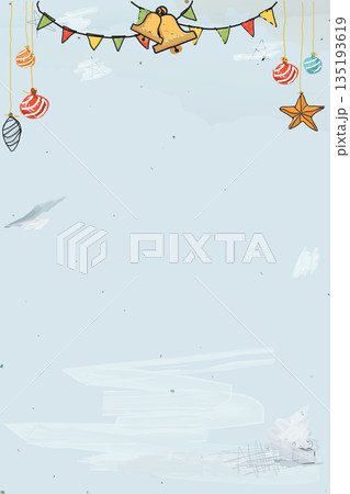 Colorful garland hand drawn childish style on used old paper background graphic illustration have blank space. Merry Christmas greeting card vertical template. 135193619