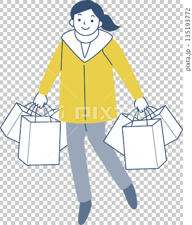 年輕女子提著許多購物袋行走 135193772