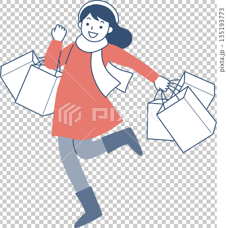 Young woman walking with many shopping bags 135193773