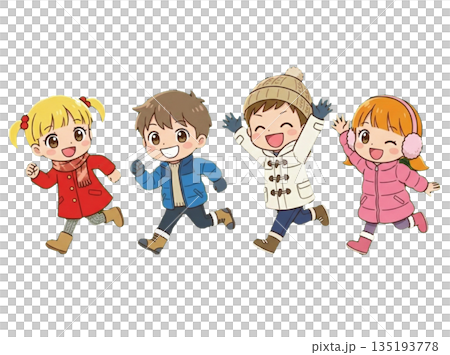 Elementary school students running happily 135193778