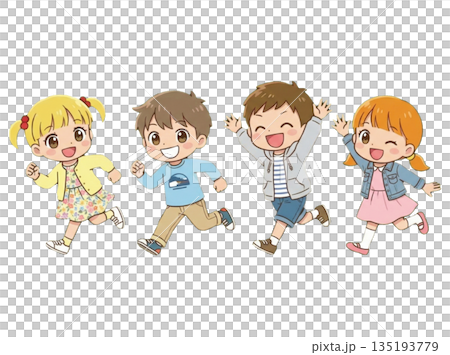 小學生們快樂地奔跑著 135193779