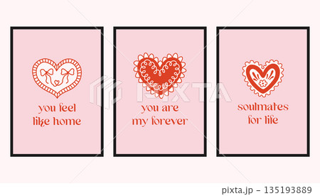 Vector set of romantic cards with decorative hearts and handwritten love quotes. Cute Valentine designs in soft pink and red, perfect for greeting cards, prints, and gifts. Vector set of romantic cards with decorative hearts and handwritten love quotes. Cute Valentine designs in soft pink and red, perfect for greeting cards, prints, and gifts. 135193889