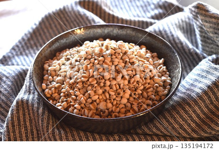 Job's tears in black bowl-Healthy food. Job's tears in black bowl-Healthy food. 135194172