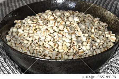 Job's tears in black bowl-Healthy food. Job's tears in black bowl-Healthy food. 135194173
