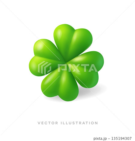 3d four leaf clover. Lucky casino symbol. Shamrock render, jackpot slot element, gambling icon. St. Patricks day illustration 135194307