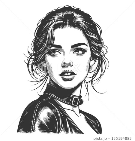 Portrait of Woman with Choker engraving vector Portrait of Woman with Choker engraving vector 135194883
