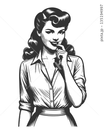 Vintage woman with playful expression vector 135194997