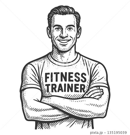 male fitness trainer engraving sketch vector male fitness trainer engraving sketch vector 135195039