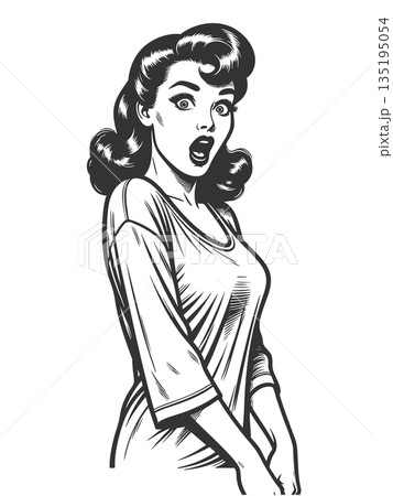 Surprised Retro Pin-Up Woman in Bodysuit vector Surprised Retro Pin-Up Woman in Bodysuit vector 135195054