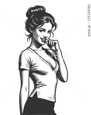 Flirty Woman in Tight Shirt Vector Art vector 135195062