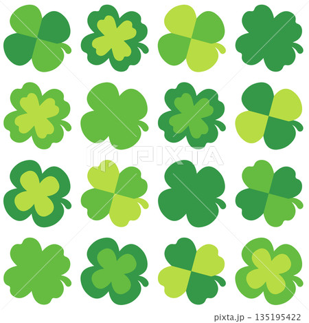 いろんな四つ葉のクローバー 16パターンのデコレーションセット 135195422
