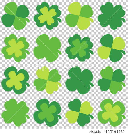 いろんな四つ葉のクローバー 16パターンのデコレーションセット 135195422