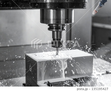 A high-precision CNC milling machine is cutting a solid metal A high-precision CNC milling machine is cutting a solid metal 135195427