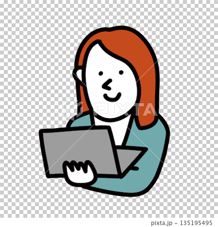 Woman with a laptop, businessman working in a company, illustration avatar 135195495